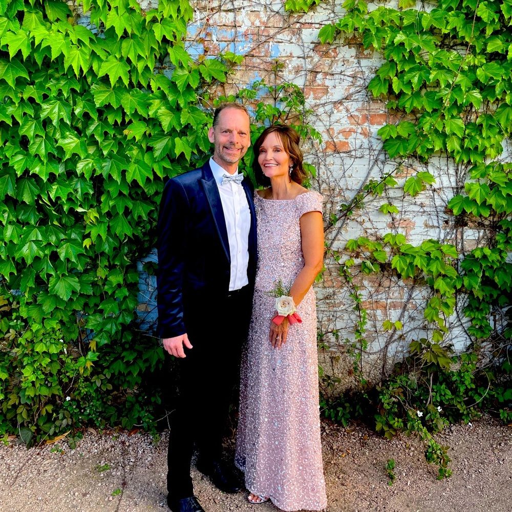 COPY - Adrianna Papell Off The Shoulder Sequin Beaded Gown in Blush Size 8